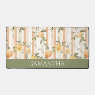 Orange Citrus Floral Peach Stripe Name Desk Mat