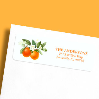 Orange Citrus Floral Watercolor Return Address Return Address Label