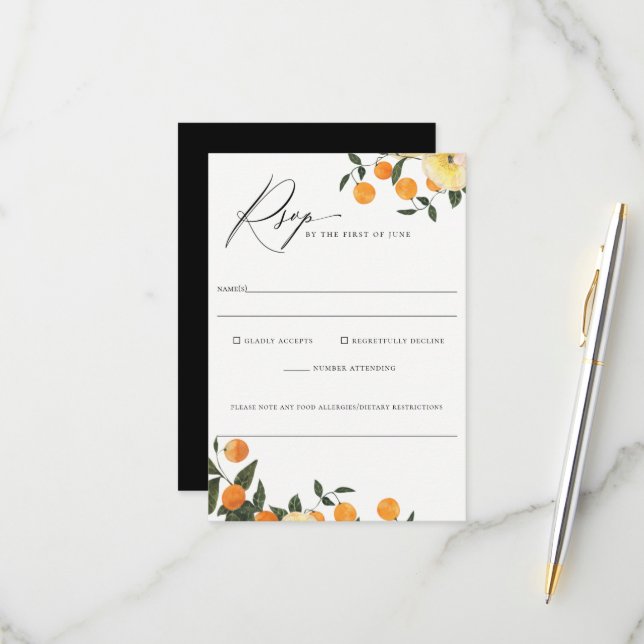 Orange Citrus Floral Wedding Food Allergy Rsvp (Front/Back In Situ)