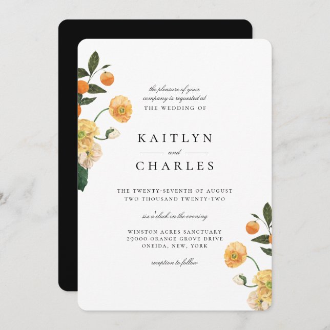 Orange Citrus Floral Wedding Invitation (Front/Back)