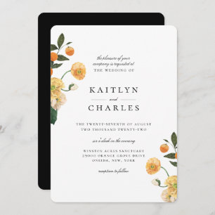 Orange Citrus Floral Wedding Invitation