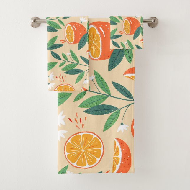 Orange Citrus Fruit Retro Pattern Bath Towel Set (Insitu)