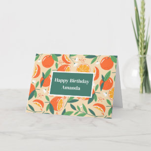 Orange Citrus Fruit Retro Pattern Birthday Card