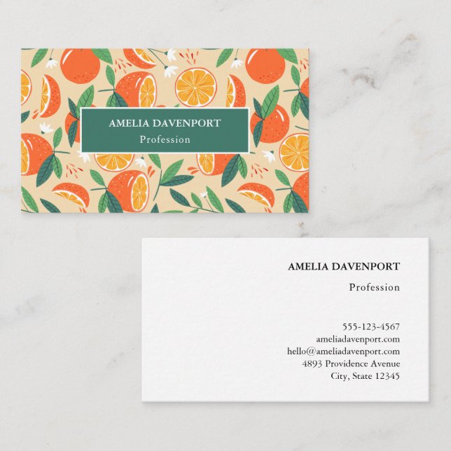 Orange Citrus Fruit Retro Pattern Business Card (Front/Back)