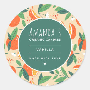 Orange Citrus Fruit Retro Pattern Candle Craft Classic Round Sticker