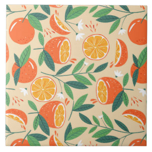 Orange Citrus Fruit Retro Pattern Ceramic Tile