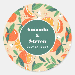 Orange Citrus Fruit Retro Pattern Event Date Classic Round Sticker