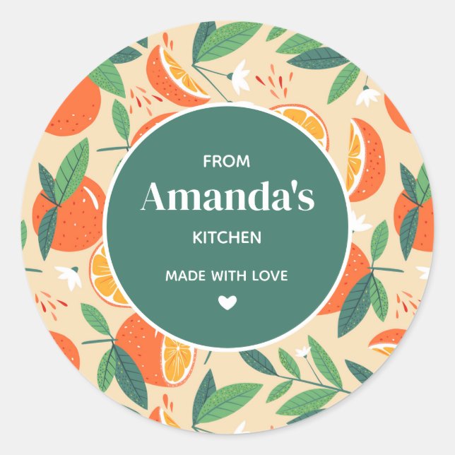 Orange Citrus Fruit Retro Pattern Kitchen Classic Round Sticker (Front)