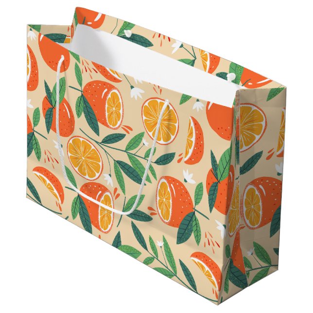 Orange Citrus Fruit Retro Pattern Large Gift Bag (Front Angled)