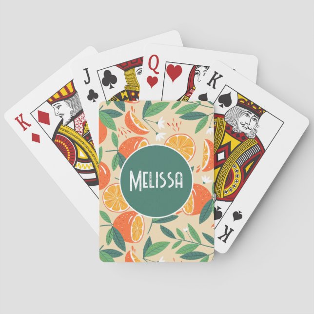 Orange Citrus Fruit Retro Pattern Playing Cards (Back)