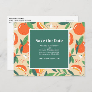 Orange Citrus Fruit Retro Pattern Save the Date Invitation Postcard