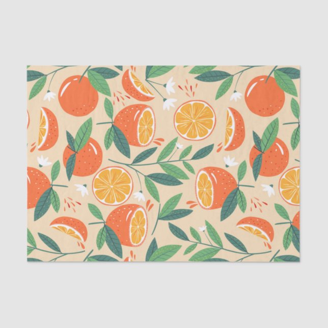 Orange Citrus Fruit Retro Pattern Tissue Paper (Front)
