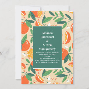 Orange Citrus Fruit Retro Pattern Wedding Invitation
