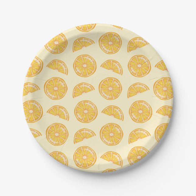 Orange Citrus Fruit Slices Illustrated Pattern  Paper Plate (Front)