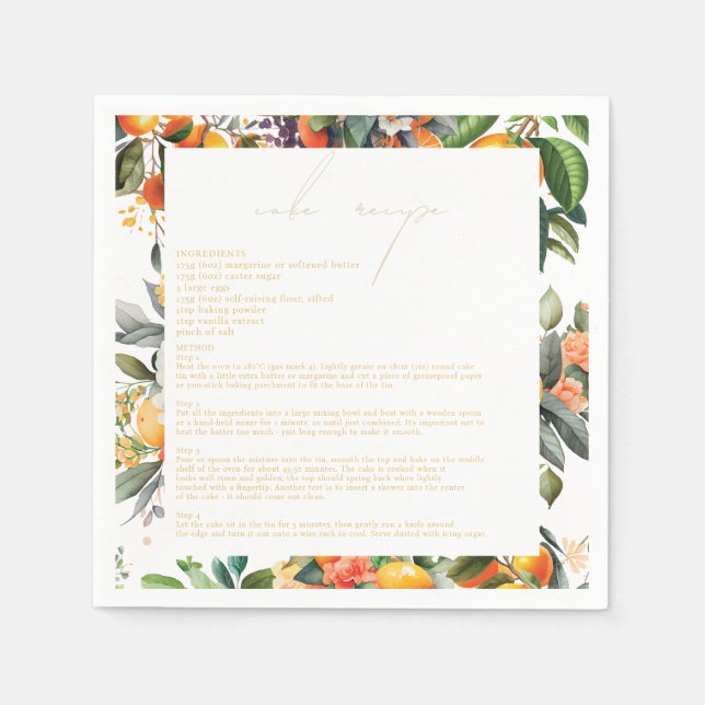Orange Citrus Fruit Wedding Cake Recipe Napkin (Front)