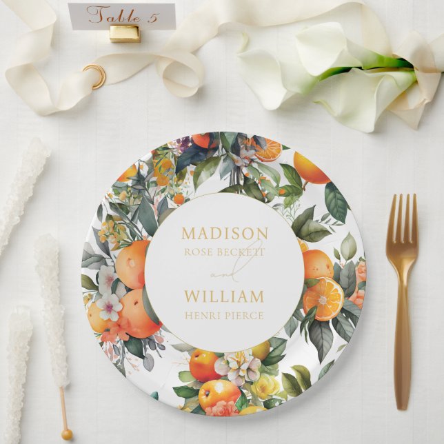 Orange Citrus Fruit Wedding Paper Plate (Wedding)