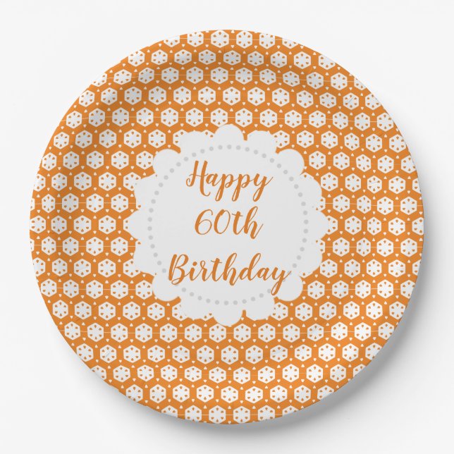 Orange Citrus Geometry 60th Birthday Paper Plate (Front)