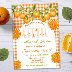 Orange Citrus Gingham Little Cutie Baby Shower Invitation