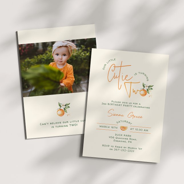 Orange Citrus Little Cutie 2nd Birthday Photo Invitation (Creator Uploaded)