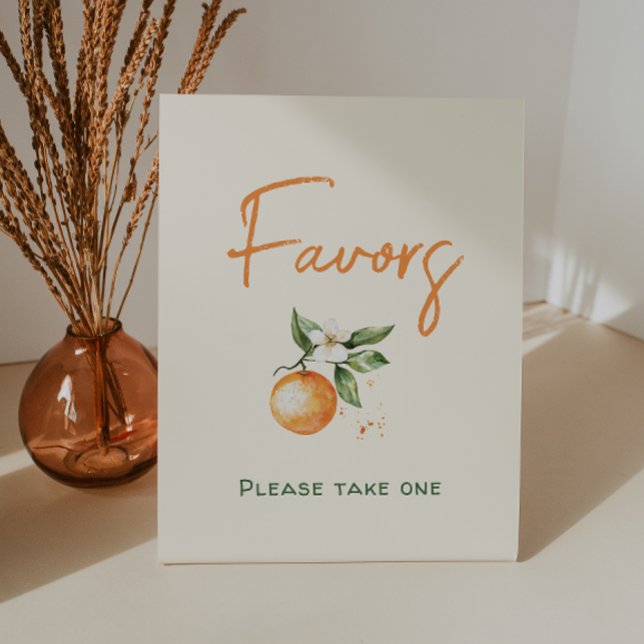 Orange Citrus Little Cutie Baby Shower Favours Pedestal Sign (Creator Uploaded)