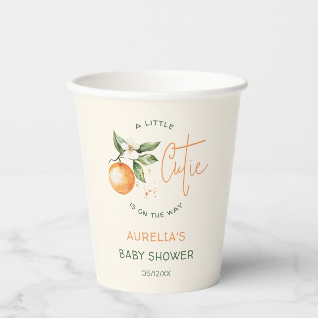 Orange Citrus Little Cutie Baby Shower Paper Cups (Front)