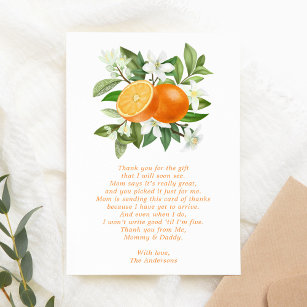 Orange Citrus Little Cutie Baby Shower Thank You Card