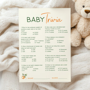 Orange Citrus Little Cutie Baby Shower Trivia Card