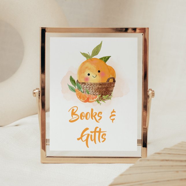 Orange Citrus Little Cutie Books and Gifts Poster (Little Cutie Orange Citrus Baby Shower Books and Gifts Sign)