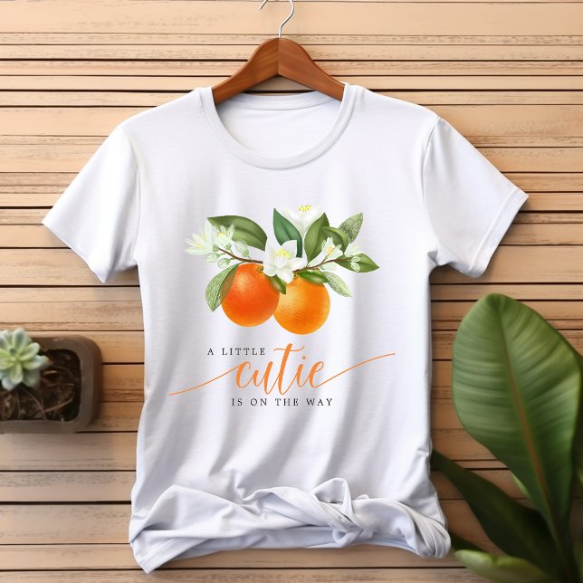 Orange Citrus Little Cutie On The Way Baby Shower T-Shirt (Creator Uploaded)