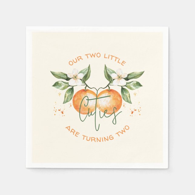 Orange Citrus Little Cutie Twin Birthday Party Napkin (Front)