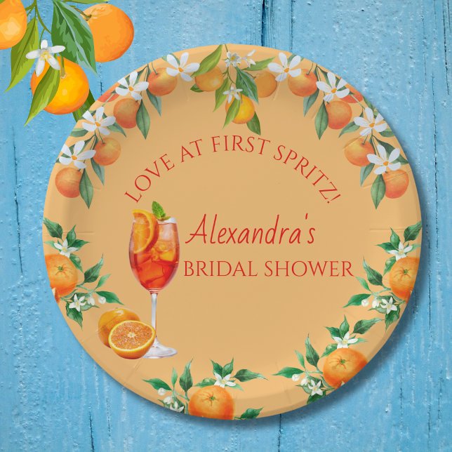 Orange Citrus Love at First Spritz Bridal Shower  Paper Plate (Creator Uploaded)