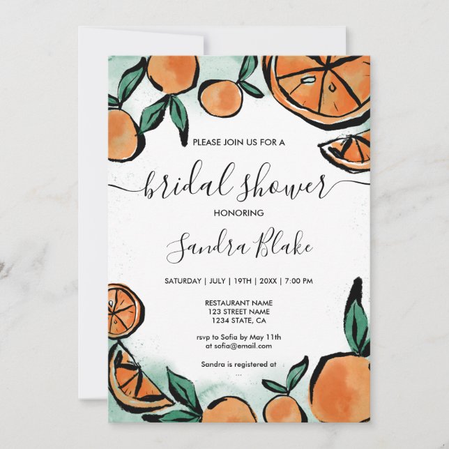Orange Citrus Modern Watercolor Botanical Invitati Invitation (Front)