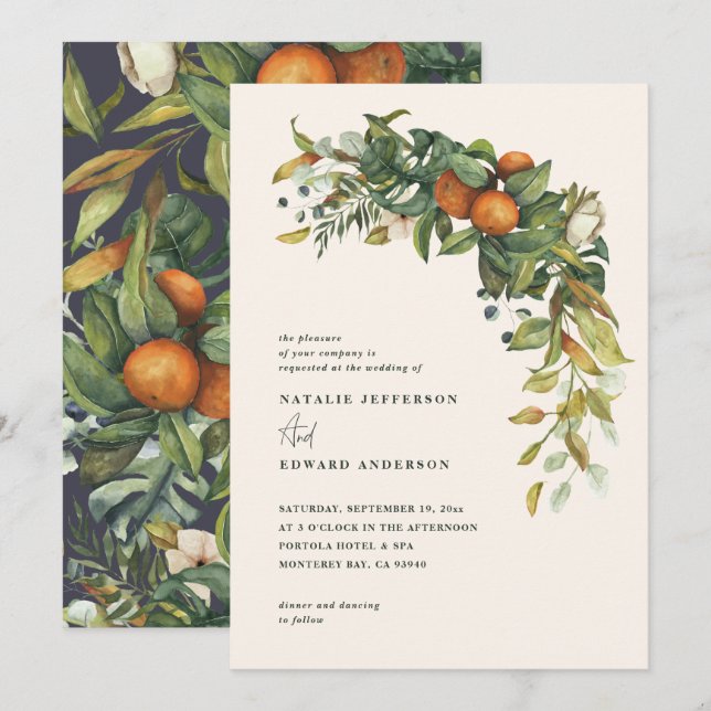 Orange citrus plum watercolor botanical wedding (Front/Back)