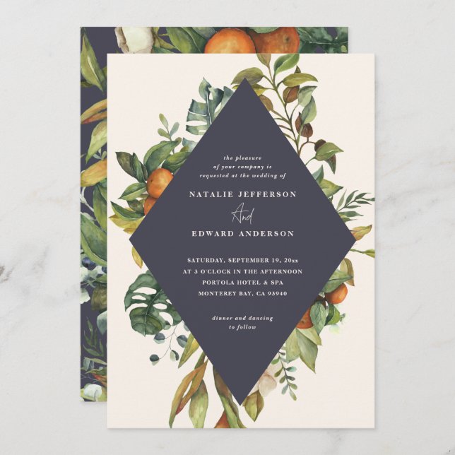 Orange citrus plum watercolor botanical wedding (Front/Back)