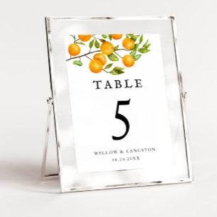 Orange Citrus Rustic Wedding Table Number