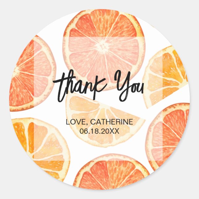 Orange Citrus Slice Summer Thank You Classic Round Sticker (Front)