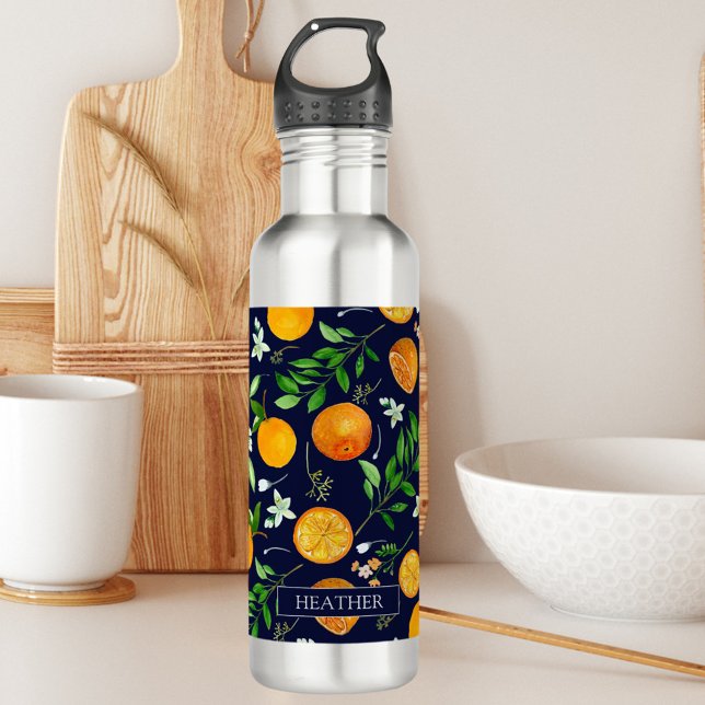 Orange Citrus Summer Floral Botanical Pattern 710 Ml Water Bottle (In situ)