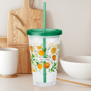 Orange Citrus Summer Floral Botanical Pattern Acrylic Tumbler