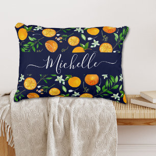 Orange Citrus Summer Floral Botanical Pattern Decorative Cushion