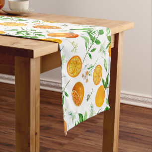 Orange Citrus Summer Floral Botanical Pattern Short Table Runner