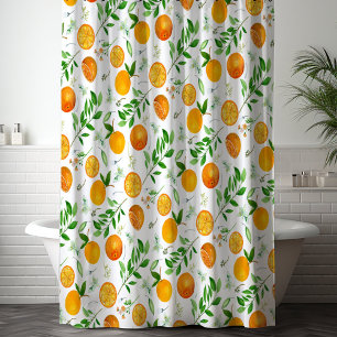 Orange Citrus Summer Floral Botanical Pattern Shower Curtain
