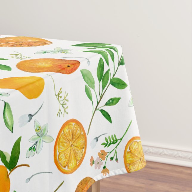 Orange Citrus Summer Floral Botanical Pattern Tablecloth (In Situ)