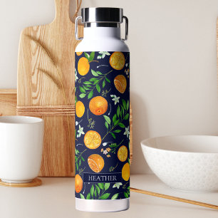 Orange Citrus Summer Floral Botanical Pattern Water Bottle
