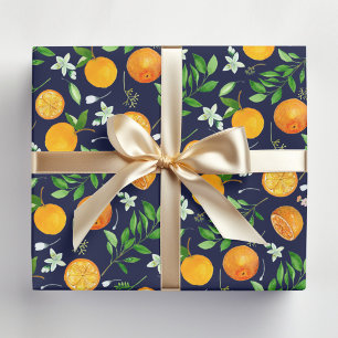 Orange Citrus Summer Floral Botanical Pattern Wrapping Paper