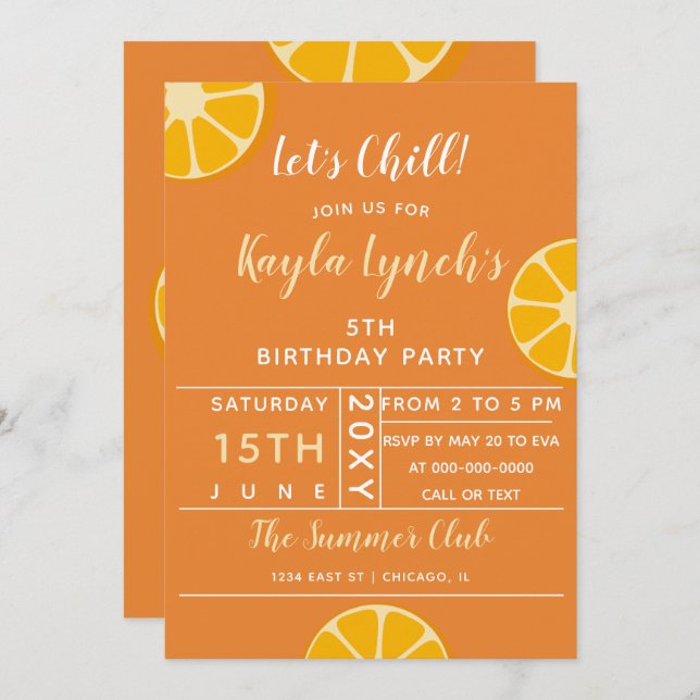 Orange Citrus summer party invitation (Front/Back)