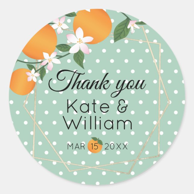 Orange Citrus Thank You Classic Round Sticker (Front)
