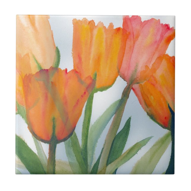 Orange Citrus Tulips Ceramic Tile (Front)