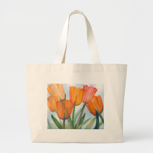 Orange Citrus Tulips Large Tote Bag (Front)