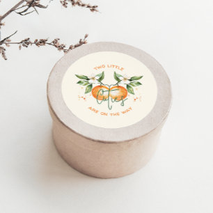 Orange Citrus Two Little Cuties Baby Shower Favour Classic Round Sticker