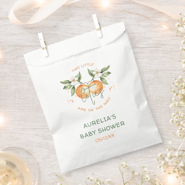Orange Citrus Two Little Cuties Twin Baby Shower Favour Bag (Clipped)